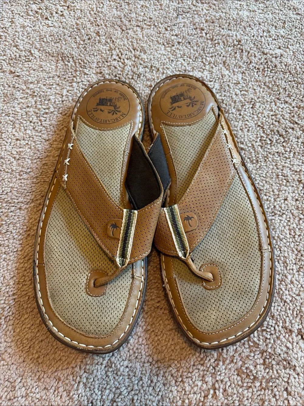 Margaritaville Men's Size 13 Brown Leather Slides Sandals Cushioned
